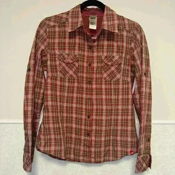 The North Face Plaid Button Up Shirt S/P Red Brown for Women with Embroidery - Picture 1 of 16